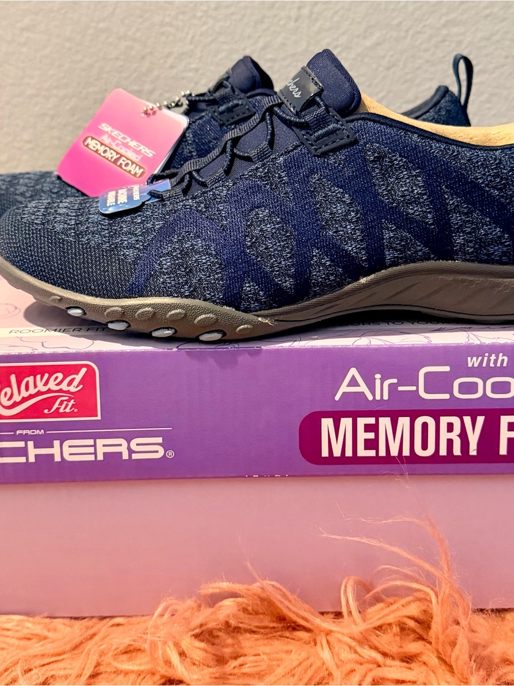 Skechers Kids Navy and Tan Knit Slip-On Sneaker with Memory Foam